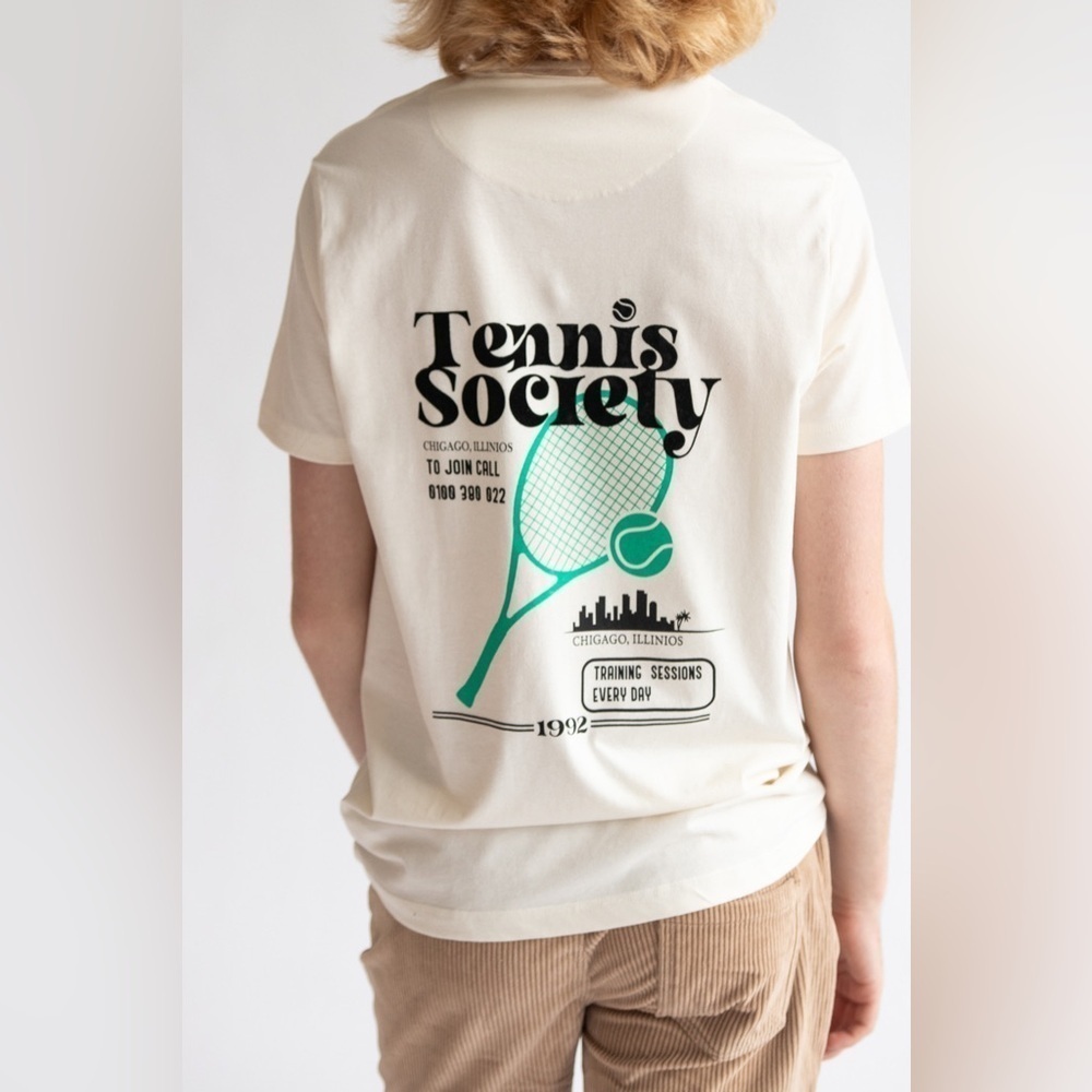 Tennis Society Denim & Flower Graphic Tee Medium
